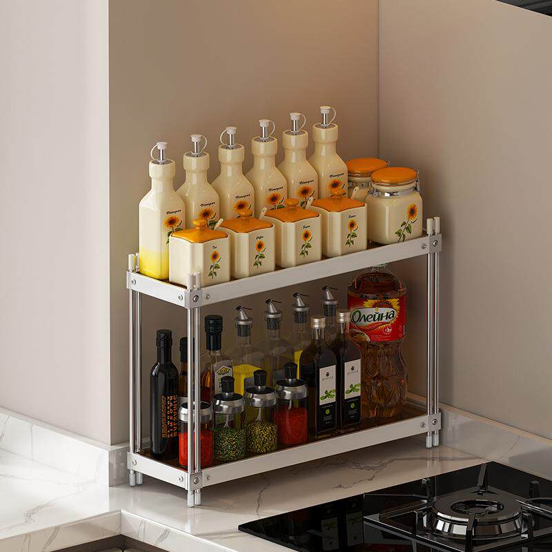 不锈钢厨房调料置物架家用窄款小尺寸双层放盐油酱醋调味品收纳架