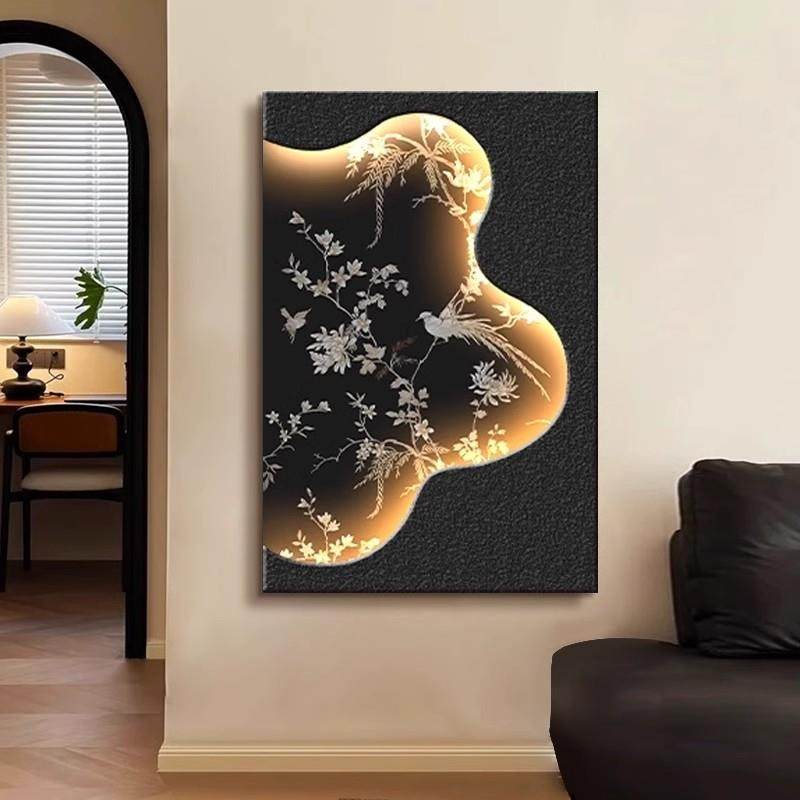 中古风电表箱装饰画餐厅钟表遮挡家用配电箱挂画复古花鸟饭厅壁画