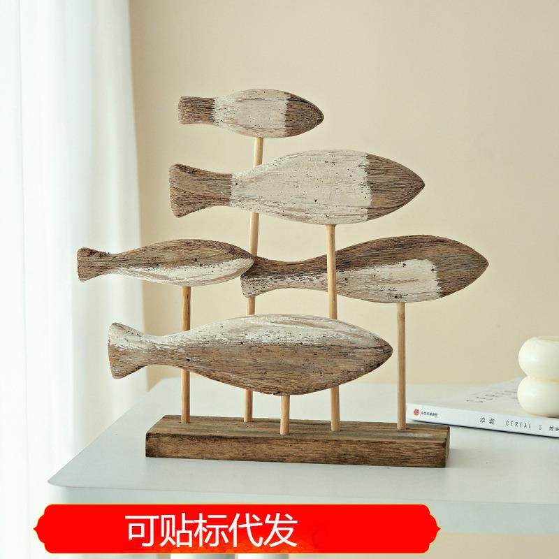 海洋风格手工雕刻立体鱼摆件地中海桌面摆设样板房软装电视柜摆台