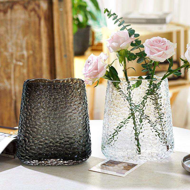 创意玻璃锤纹花瓶加厚简约透明水养鲜花客厅插花餐桌面灰色摆件,电子元器件市场,其它元器件,淘宝优惠券,粉丝福利购,淘宝优惠卷
