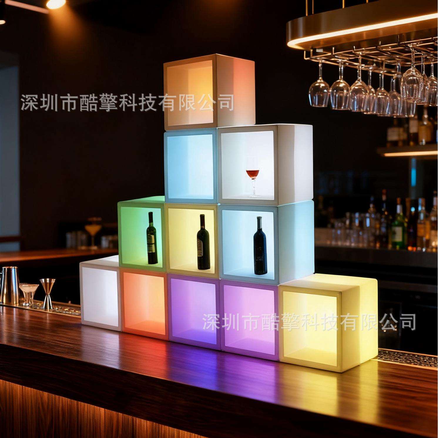 LED发光冰桶立方体酒架防水酒吧KTV遥控充电七彩啤酒架子冰夹