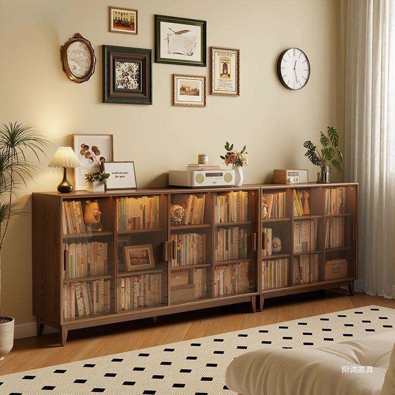 冬木实木书柜储物柜一体组合防尘书架客厅家用收纳落地格子矮书柜