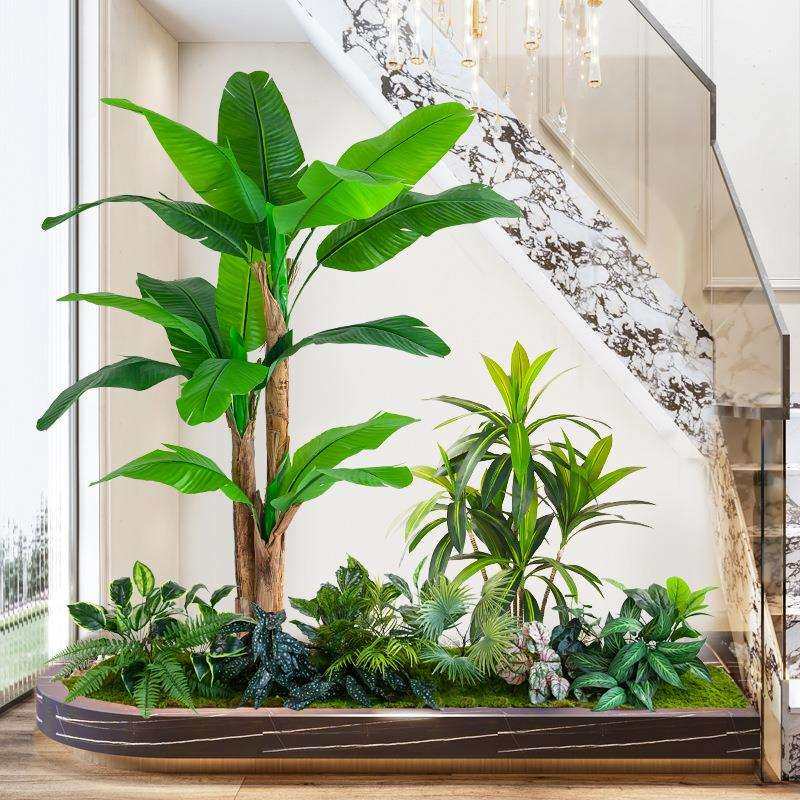 仿真绿植景观造景组合假树植物楼梯橱窗门店花箱室内装饰布置摆设