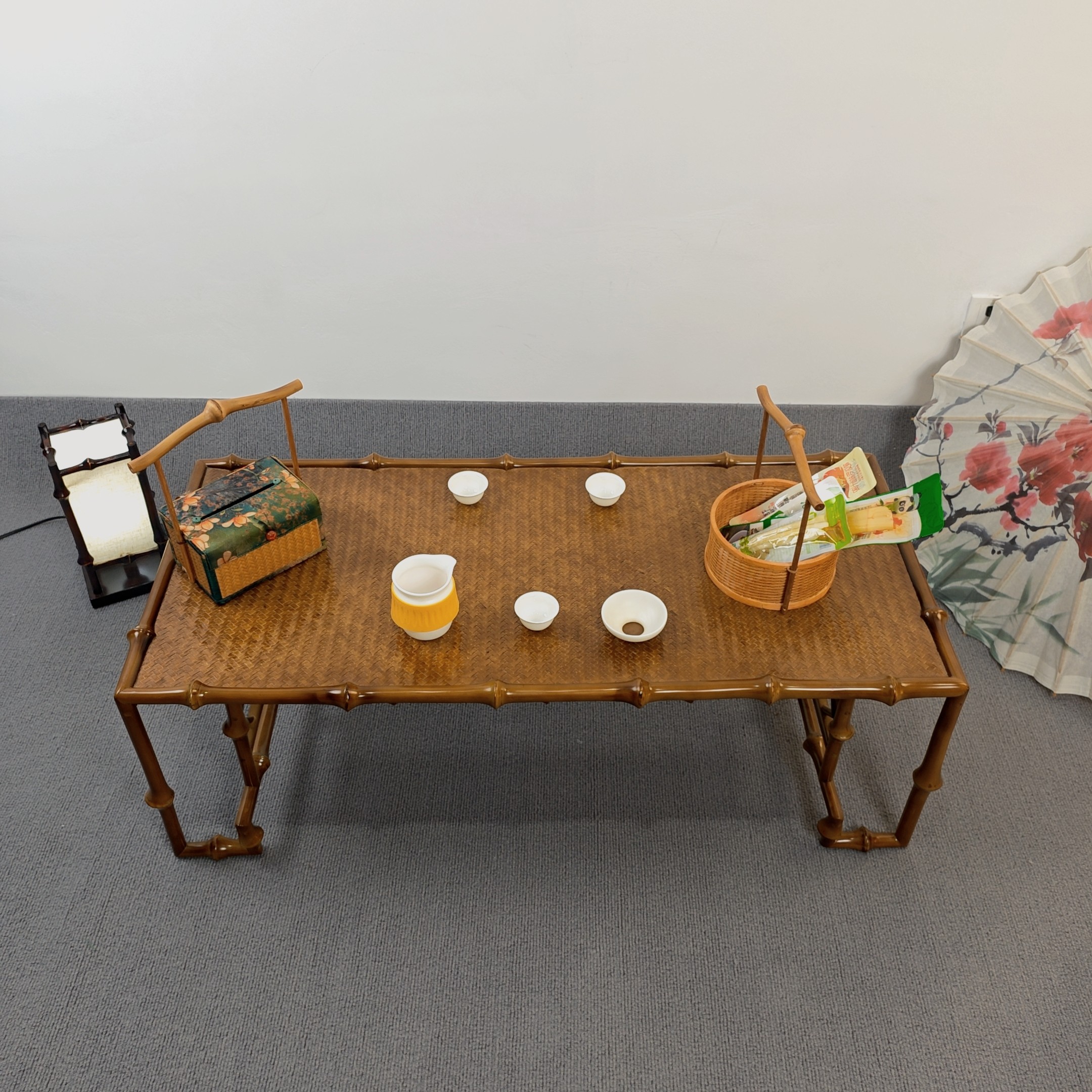 竹编茶桌茶几家用茶台禅意榻榻米茶几复古民宿茶桌椅组合方桌休闲
