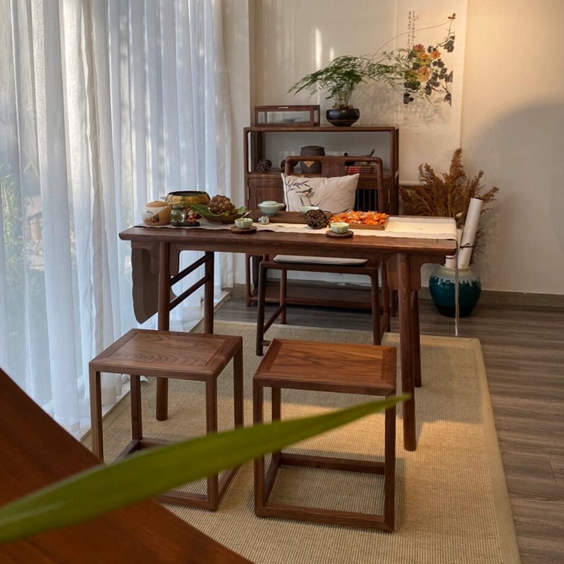新中式北美黑胡桃木宋式美学阳台茶E桌茶室泡茶方桌民宿办公室家