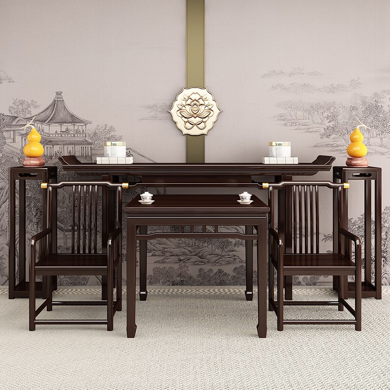 全实木简约农村明式中堂六件套堂屋中式条L案台翘头供桌条几八仙