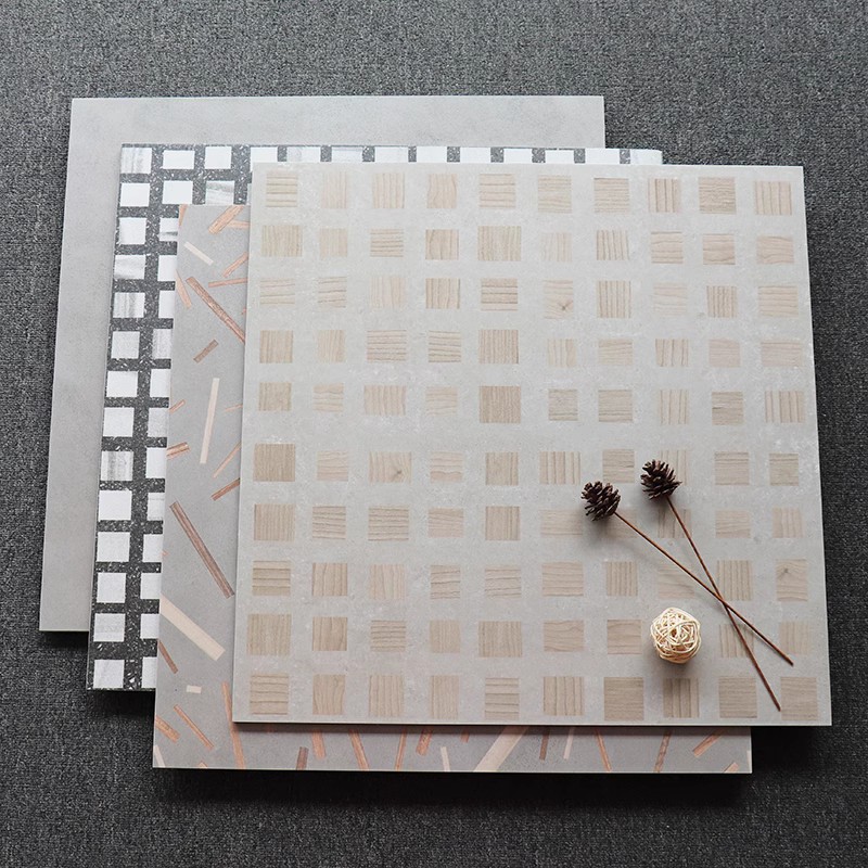 喜茶同款瓷砖木纹格子水磨石网红商铺墙砖600Q灰色地砖防滑仿古砖