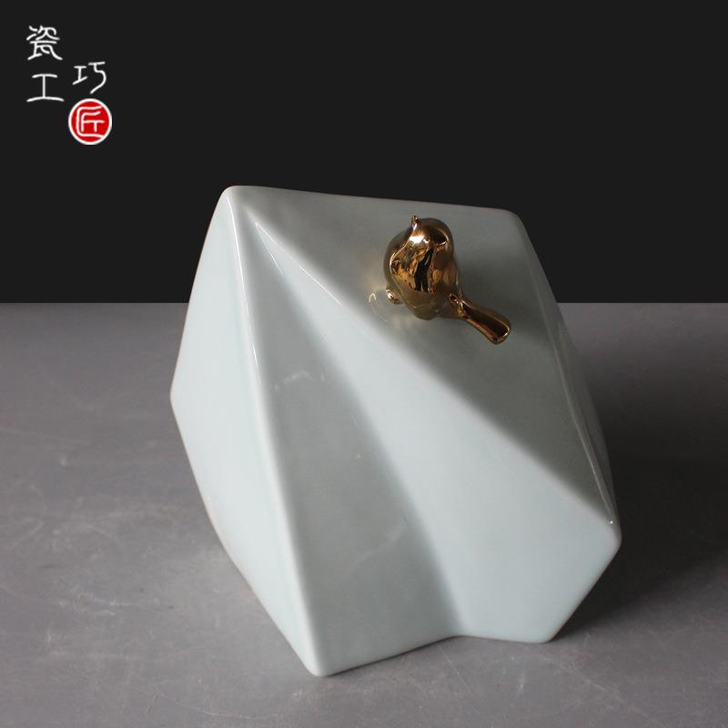 新中式样板房间客厅书房陶瓷创意摆件影青手工摆饰品