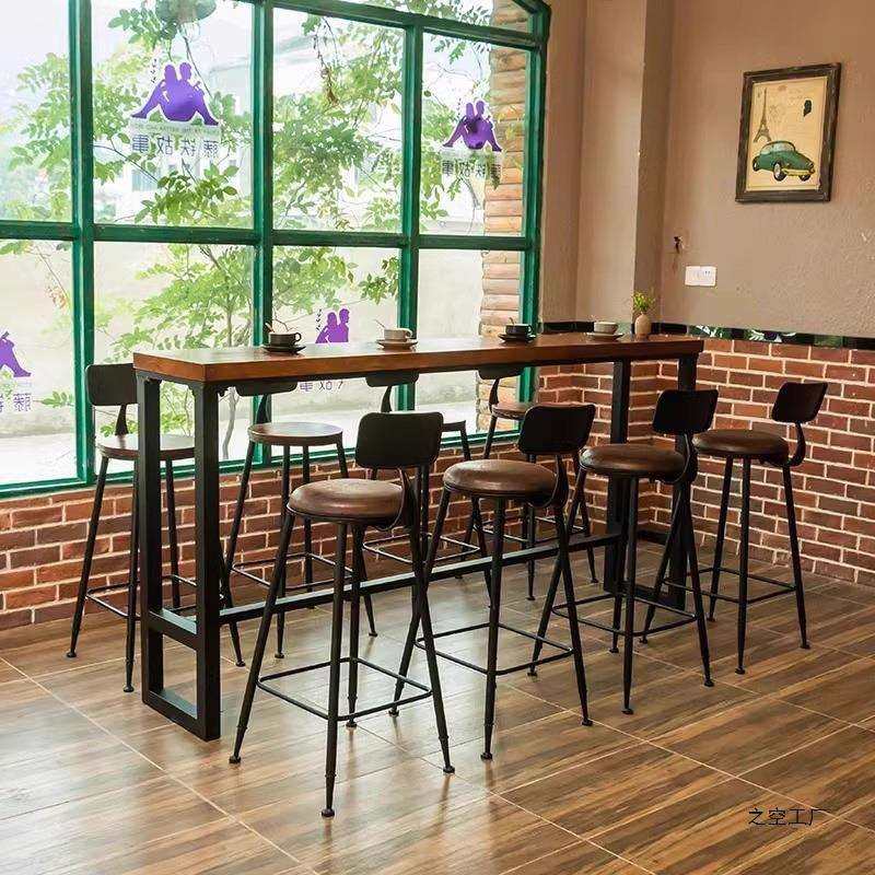 实木吧台桌椅组合家用阳台高脚桌椅咖啡厅奶茶店靠墙长条桌子商用