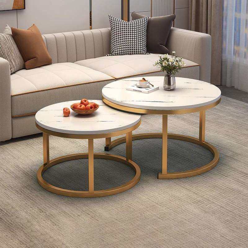 dm轻奢圆形茶几大小圆组合客厅家用小户型沙发边几铁艺收纳茶几桌