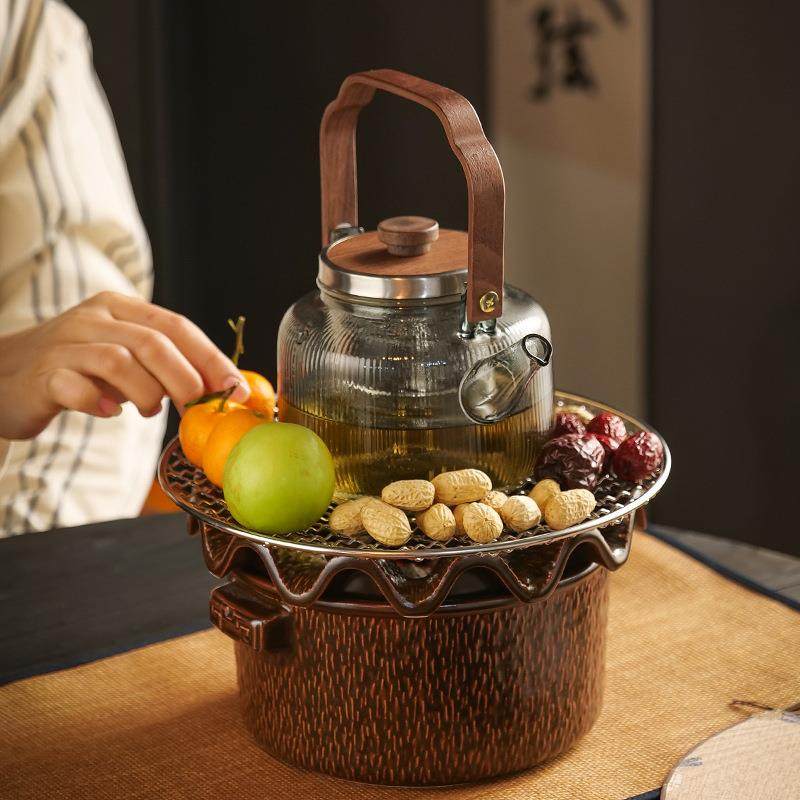 围炉煮茶器家用室内外炭火酒精炉户外烧烤取暖碳炉玻璃煮茶壶套装