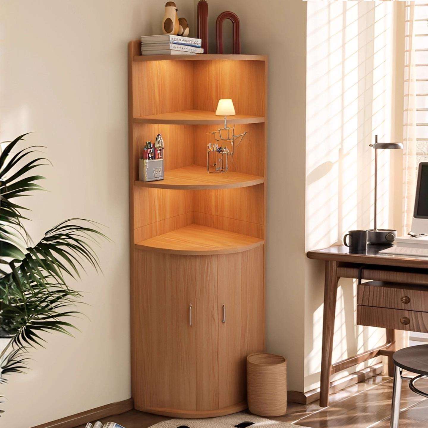 实木角柜转角书柜简易置物柜卧室客厅墙角边柜靠墙小型书架置物架