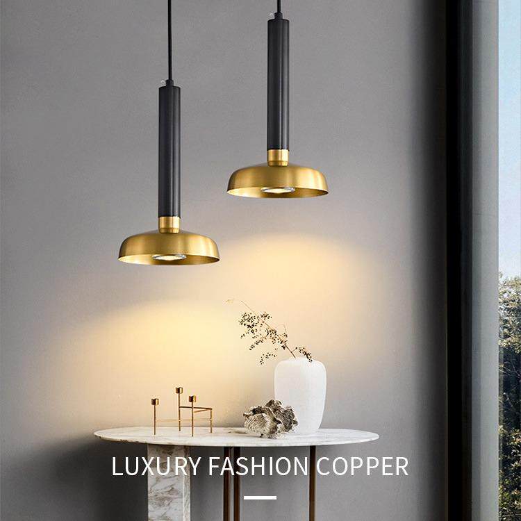 全光谱护眼意式极简现代简约卧室主卧床头柜可升降吊线全铜小吊灯