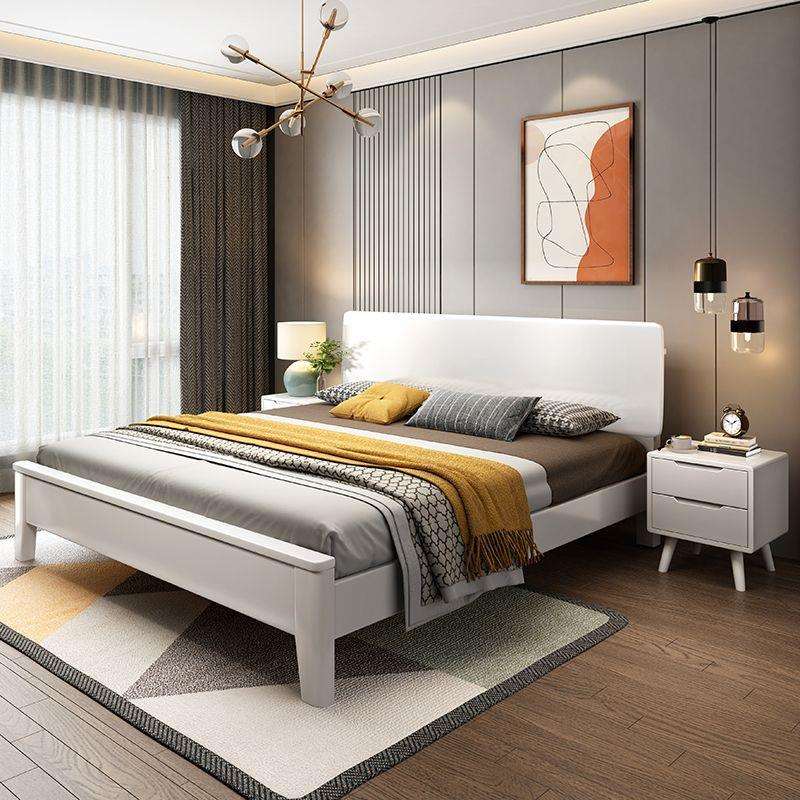 北欧实木床白色1.8米1.5m双人主卧1米单人1.2家用现代简约2米大床