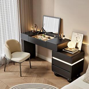 2025新款梳妆台卧室简约现代翻盖镜子可隐藏实木化妆桌斗柜一体