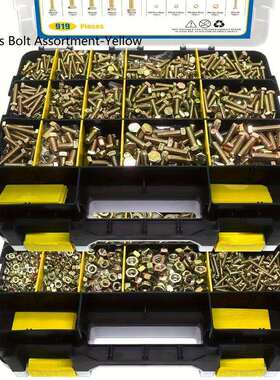 跨境盒装螺栓919pcs彩锌高强度外六角螺栓组合六角头螺丝螺母套装