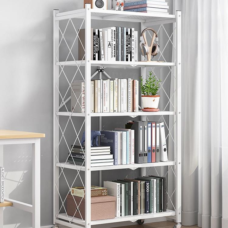 免安装可移动书架铁艺落地带轮客厅折叠置物架卧室收纳简易小书柜