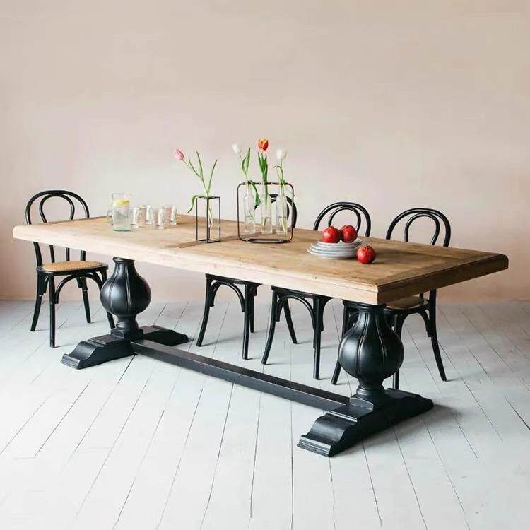 美式复古全实木餐桌家用饭桌欧式客厅长桌原木简约做旧茶桌洽谈桌