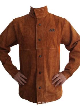 友盟AP-3080橙红色焊接工作服 咖啡色皮配阻燃布 耐磨隔热烧焊服