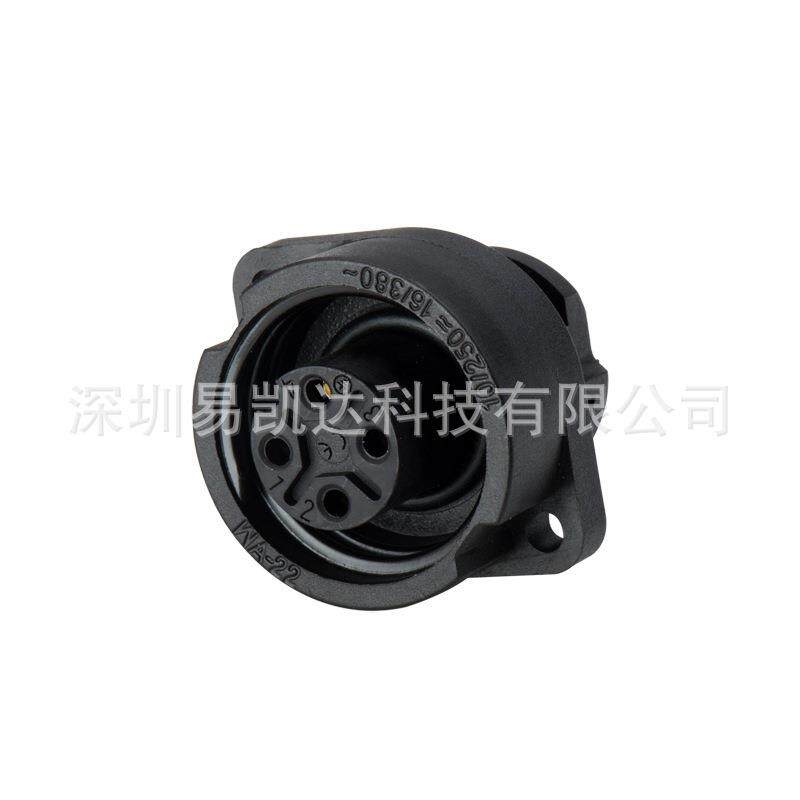 WA22型4孔圆形母座连接器 400V/16A螺丝压接防水航空插IP67