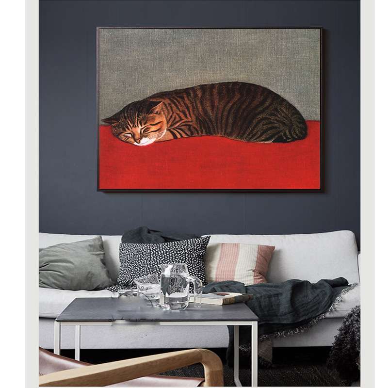 可爱猫卧室装饰画日式猫画挂画 | 手绘动物装饰画 客厅卧室壁画图片