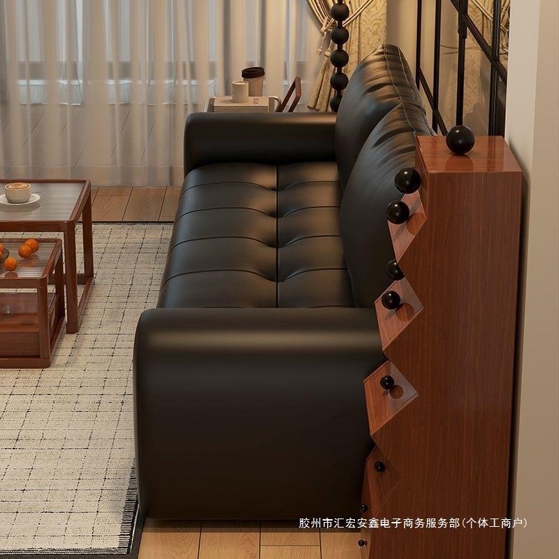 皮艺沙发极简小户型皮沙发客厅意式简约直排现代轻奢黑色皮质沙发
