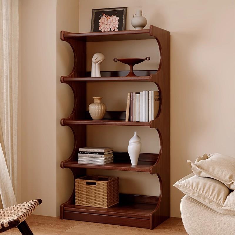 全实木橡胶木创意书架置物架落地客厅收纳储物展示柜一体靠墙书柜
