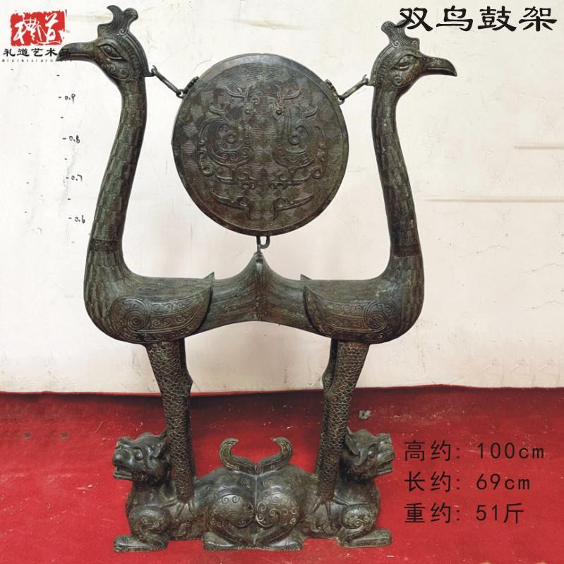 虎座凤架悬鼓虎座鸟架鼓战国时期楚国乐器湖北省楚文化铜鼓摆件