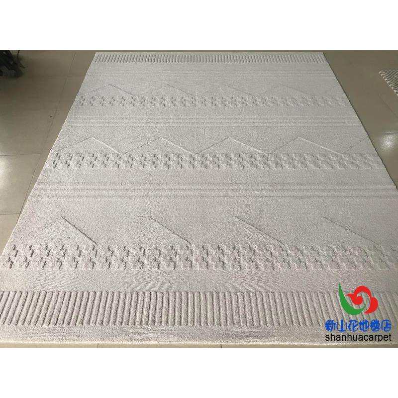 现代简约手工进口羊毛纯色立体格子欧式客厅茶几地毯中式卧室家用