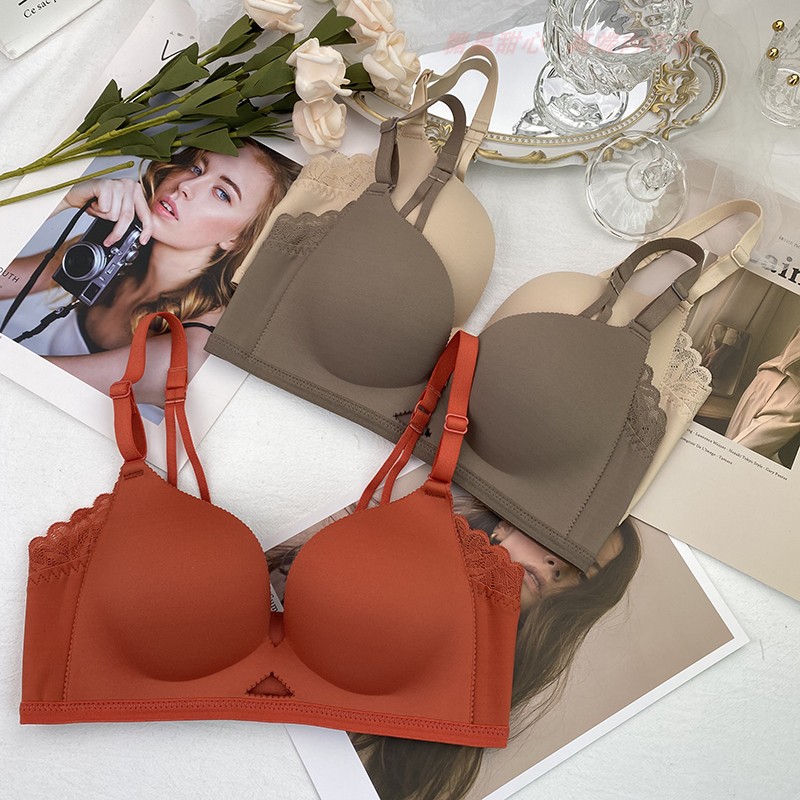 无痕内衣女薄款聚拢上托收副乳无钢圈文胸纯J色深V调整型美背5280