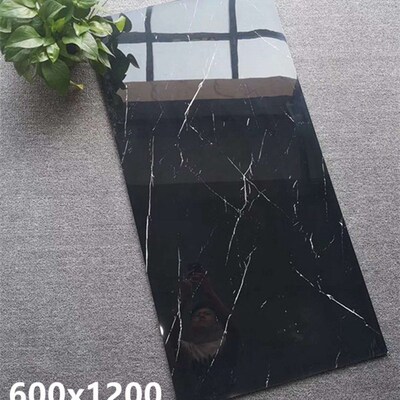 纯黑瓷砖b600x1200门槛石地砖黑金花全抛釉客厅背景墙地板砖紫罗