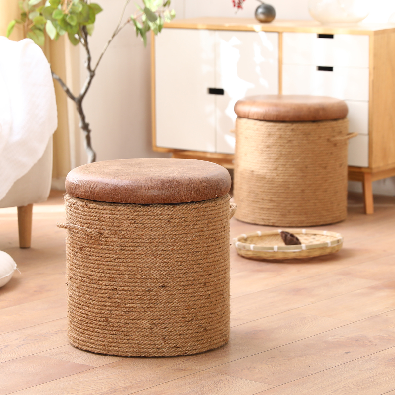 麻绳小凳子客厅矮凳家用换鞋凳沙发凳坐墩储物凳实木茶几板凳手工