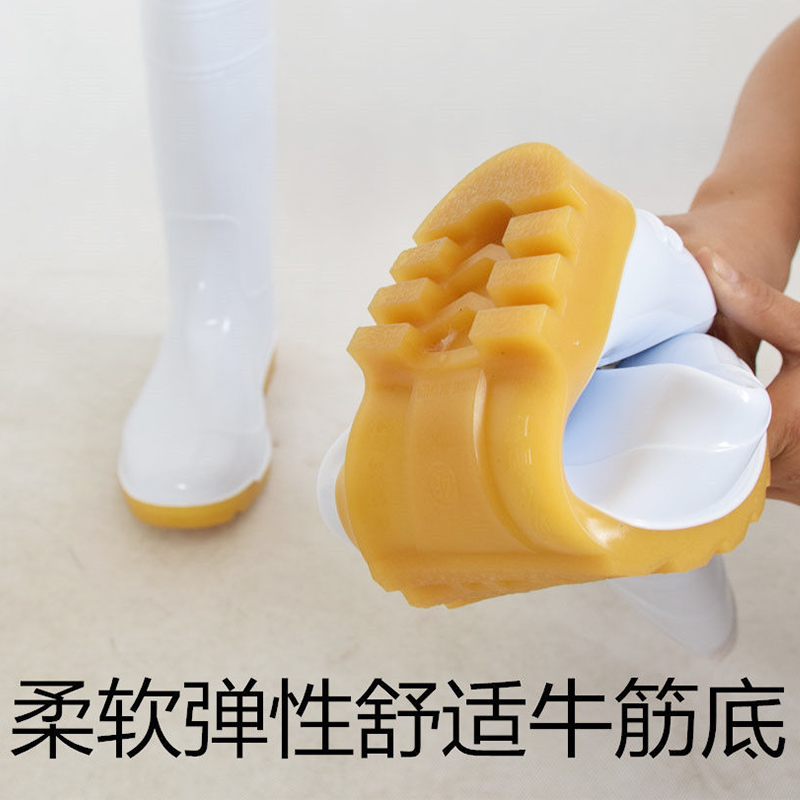 加厚白色棉雨鞋男女款中高筒雨鞋防滑耐磨耐酸碱雨鞋食品卫生雨靴