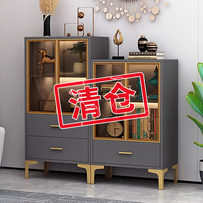 书架落地置物架家用多层s展示柜客厅简易收纳柜轻奢玻璃门收纳书