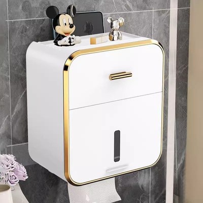 卫生间双层纸巾盒壁挂式厕纸盒免C打孔防水收纳抽纸盒卷纸筒置物