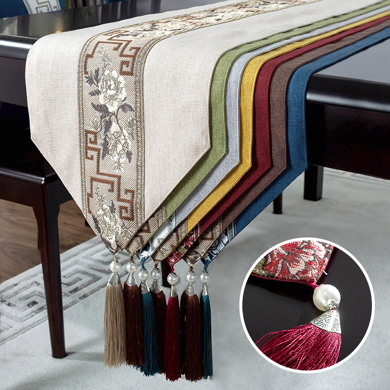 新中式桌旗中国风茶席茶巾桌布茶几餐桌垫布床T尾巾床旗盖巾盖布