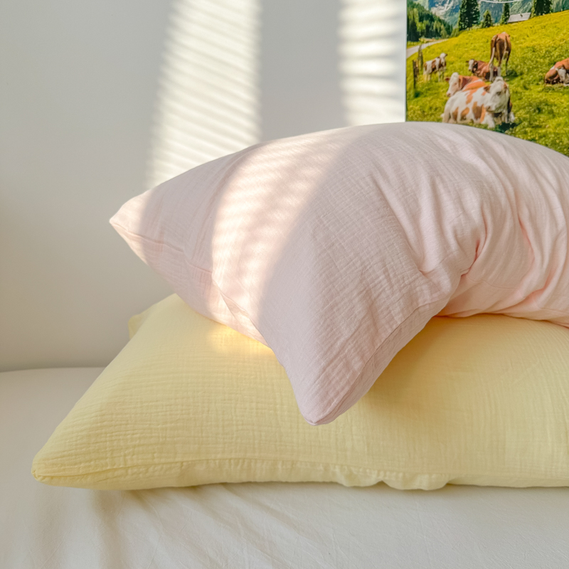 水洗棉皱皱纱水洗棉枕套一对装48x74Fcm宿舍单双人枕芯内胆套2个