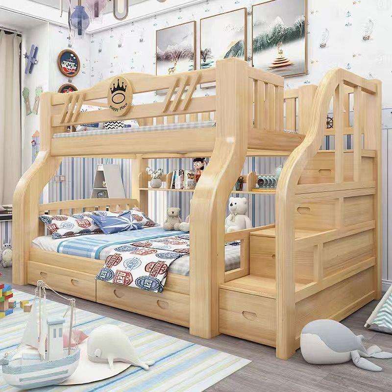 实木床子母床儿童床双层小孩家用双层床垫铺抽屉工厂直销成人