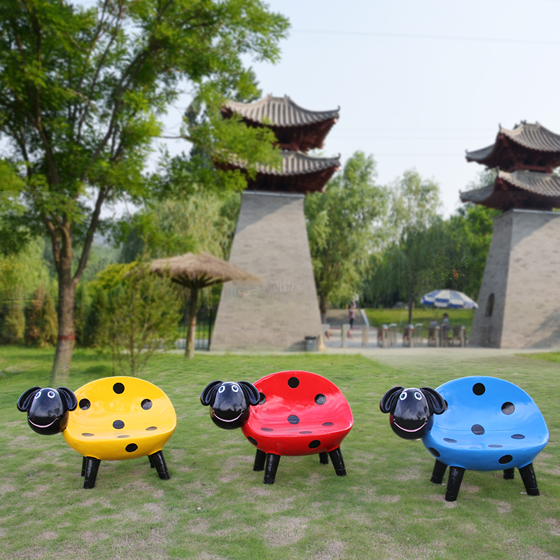玻璃钢卡通d动物座凳户外园林景观装饰小品草坪羊瓢虫模型座椅摆