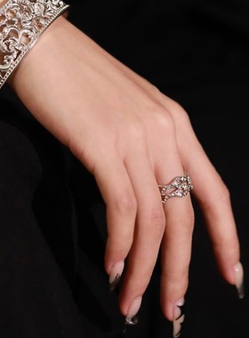 +S925银白锆镂空w四芒星戒指13-16#可戴