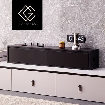 实木路由器收纳盒桌面客厅轻u奢电视柜wifi猫机顶盒置物架落地家