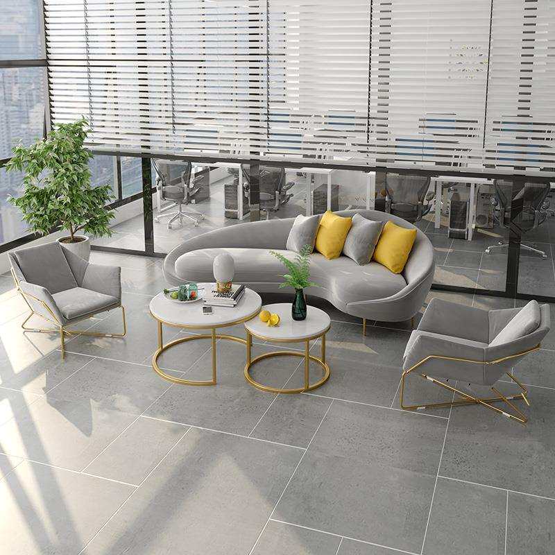 办公沙发茶几组合办公室创意异形沙发简约现代会客区接待弧形沙发