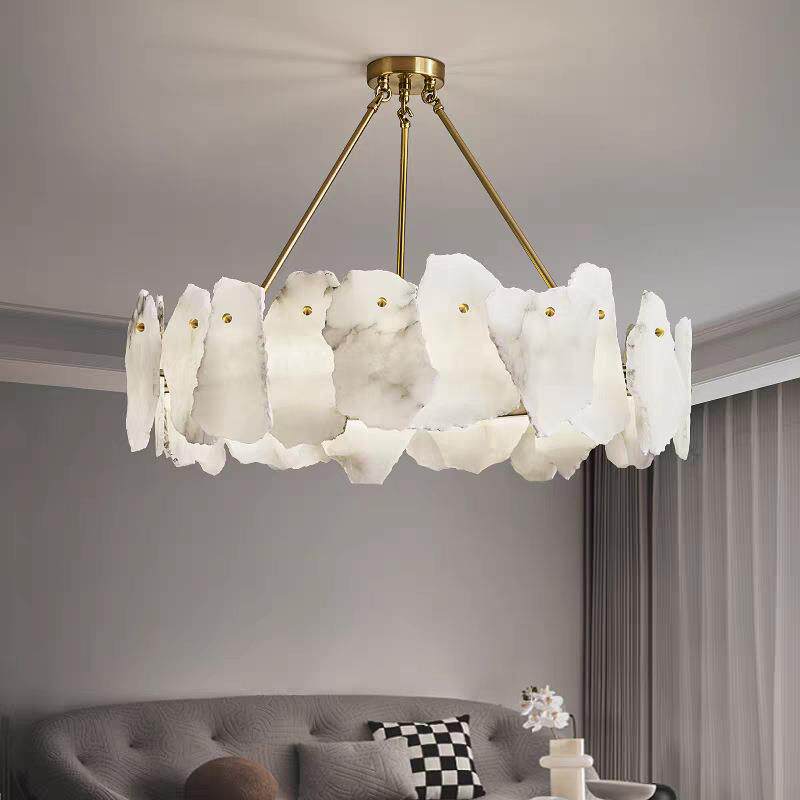 轻奢云石客厅吊灯后现代创意设计师中空别墅复式楼梯餐厅设计师