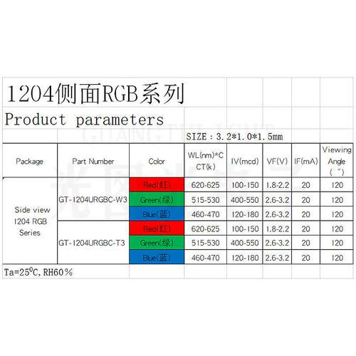 红绿蓝三色RGB1204贴片LED灯珠侧面发光 1206闪烁发光二极管现货