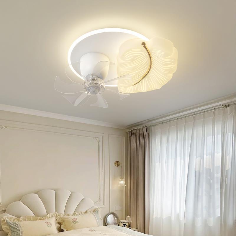 卧室灯摇头风扇灯客厅灯设计师艺术树叶奶油风房间全光谱吸顶灯具