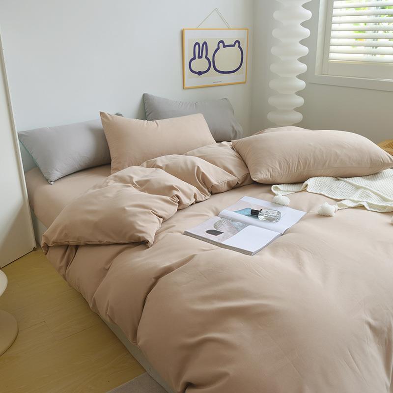 纯色四件套简约床单被套罩少女心床上用品加厚磨毛学生三件套春季