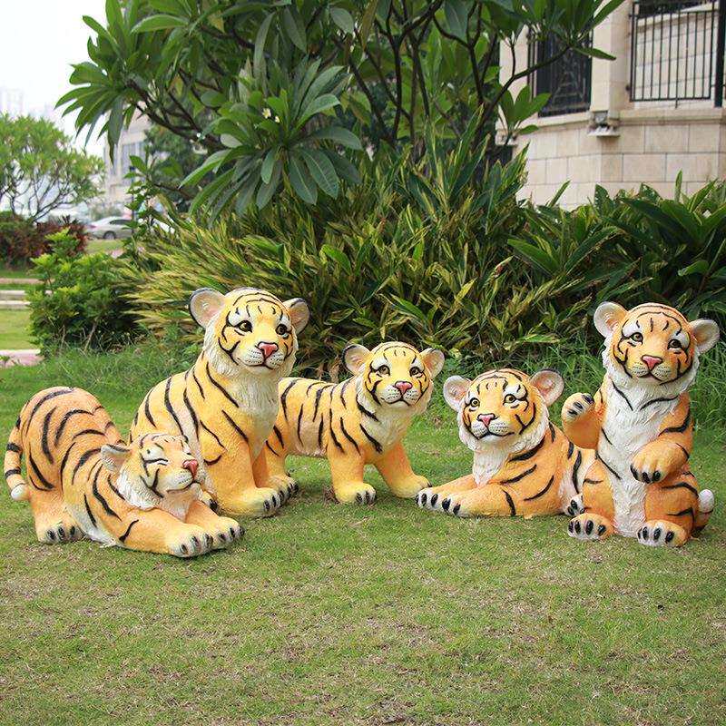 仿真老虎摆件户外公园花园动物园布置装饰园林景观玻璃钢动物雕塑