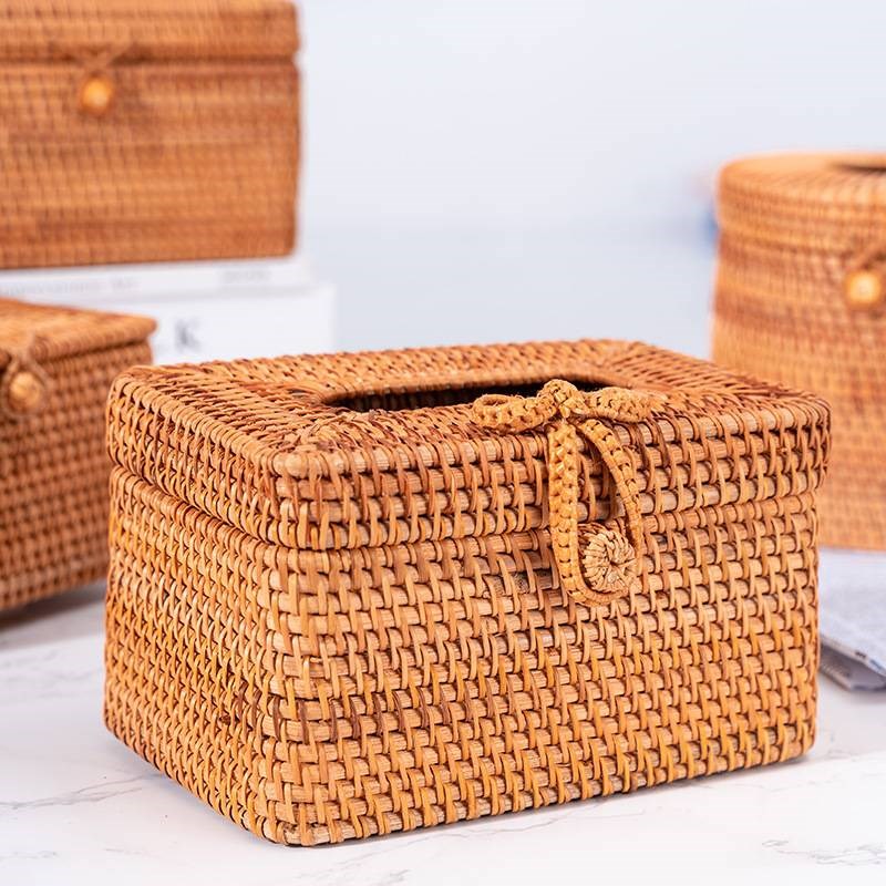 手工藤编纸巾盒家用办公桌客厅卫生间餐巾抽纸车载纸巾盒车用摆件