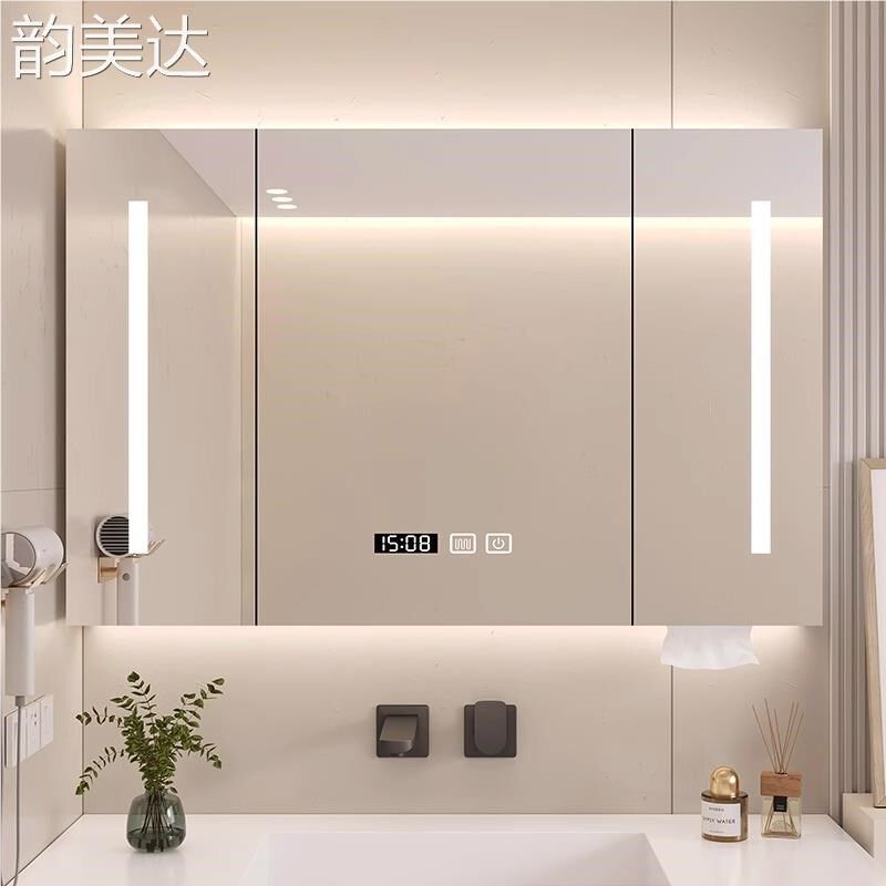 实木智能浴室镜柜挂墙式卫生间浴室镜洗手间镜子置物架.收纳储物