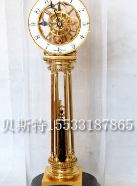 钟表 机械纯铜 拉簧座钟 玻璃罩古典钟表K 座钟 样板间 电影道具